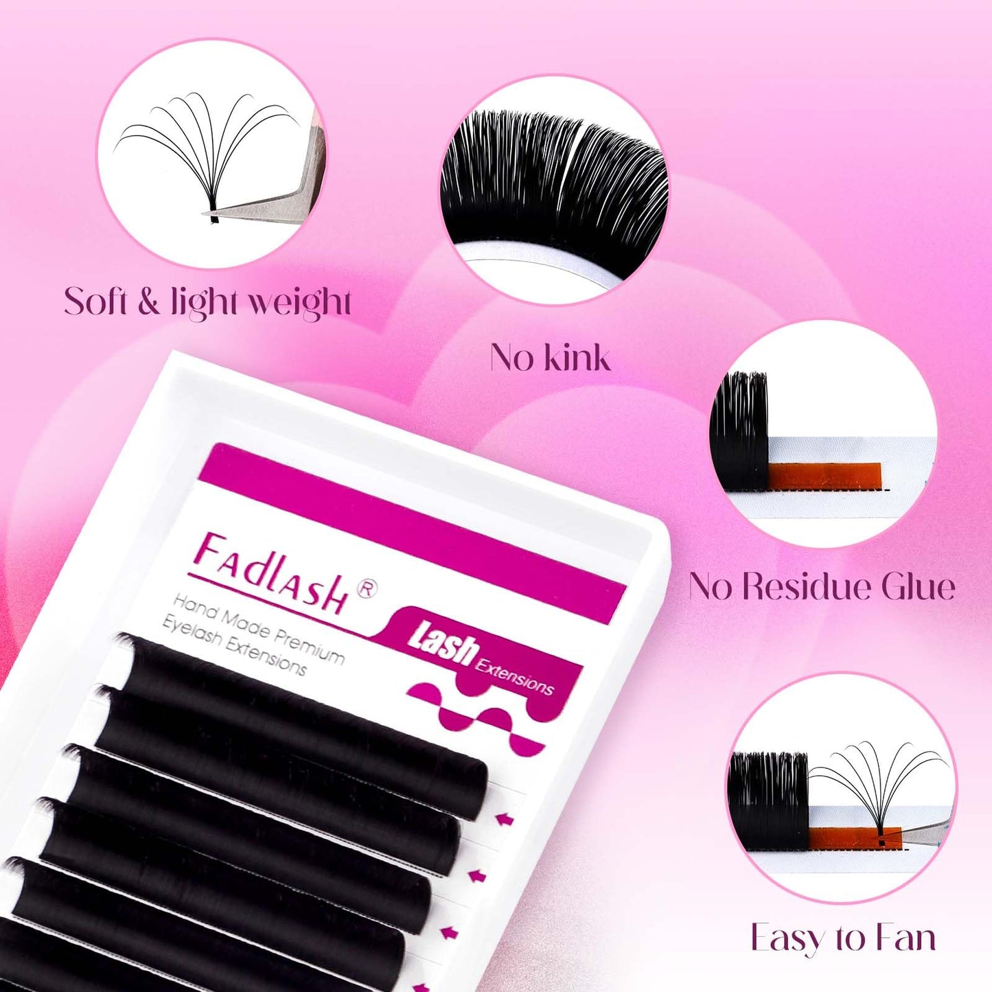 FADLASH Easy Fan Lash Extensions C D Curl Blooming Volume Eyelash Extensions 8-25mm Volume Lashes Self Fanning Eyelashes Extensions Supplies Lash Tray (0.07C, 15mm)