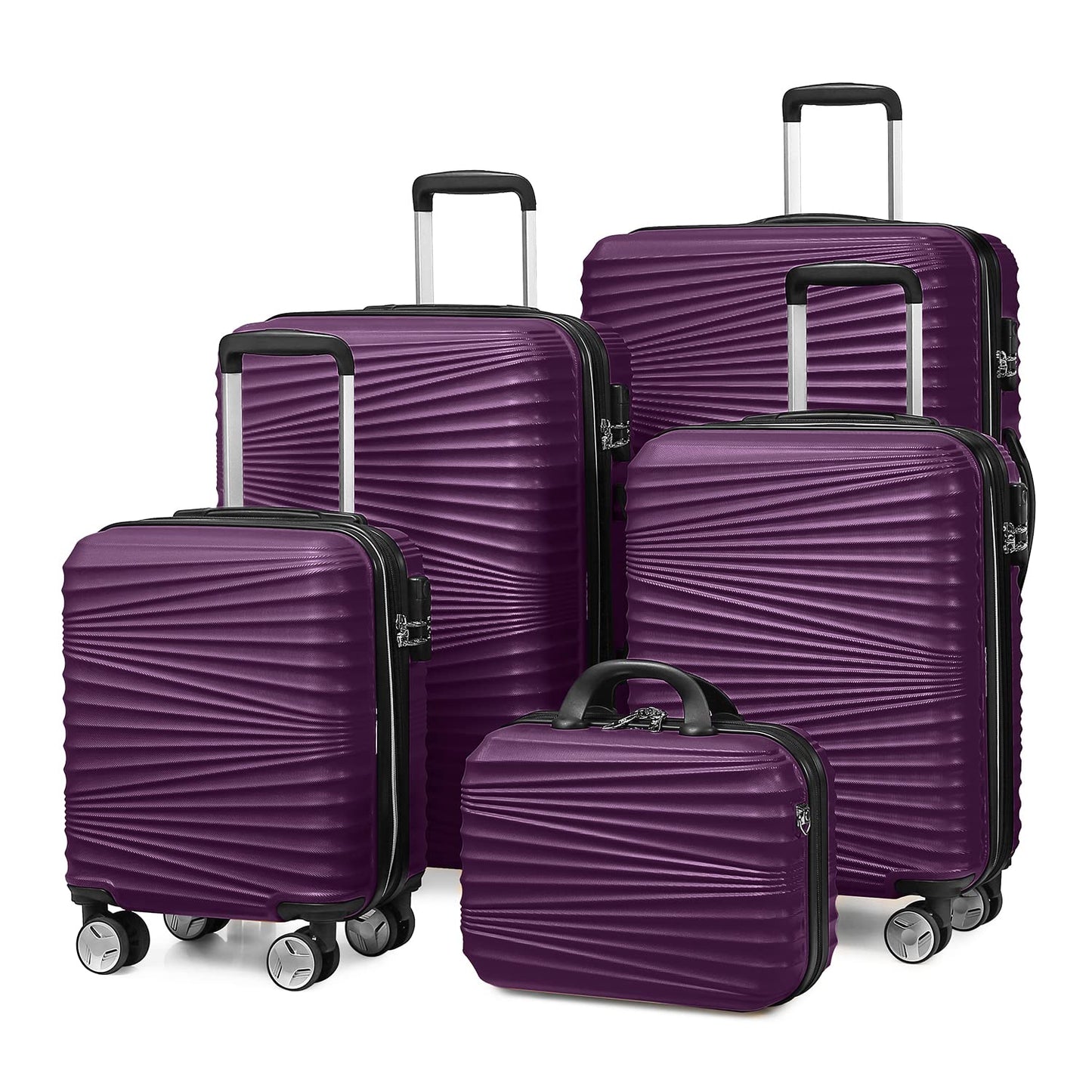 LEAVES KING Luggage 5 Piece Sets, Hard Shell Luggage Set Expandable Carry on Luggage Suitcase with Spinner Wheels Durable Lightweight Travel Set for Men Women(14/18/20/24/28, Purple)