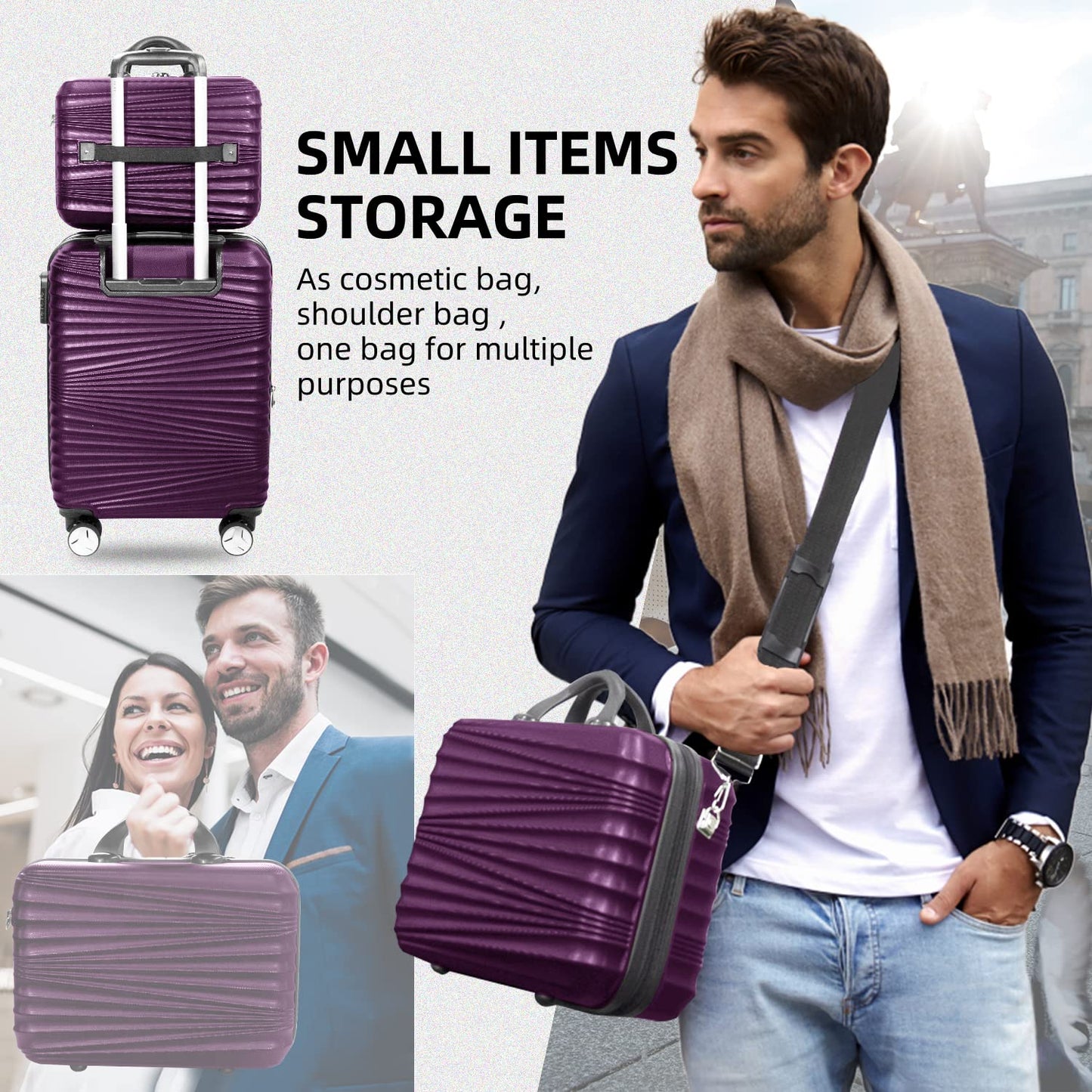 LEAVES KING Luggage 5 Piece Sets, Hard Shell Luggage Set Expandable Carry on Luggage Suitcase with Spinner Wheels Durable Lightweight Travel Set for Men Women(14/18/20/24/28, Purple)